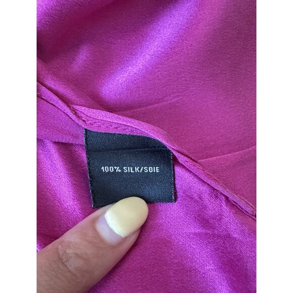 LAFAYETTE 148 Hot Pink Magenta 100% Silk Satin Collared Button-Up Top 16 2174 - Picture 7 of 7